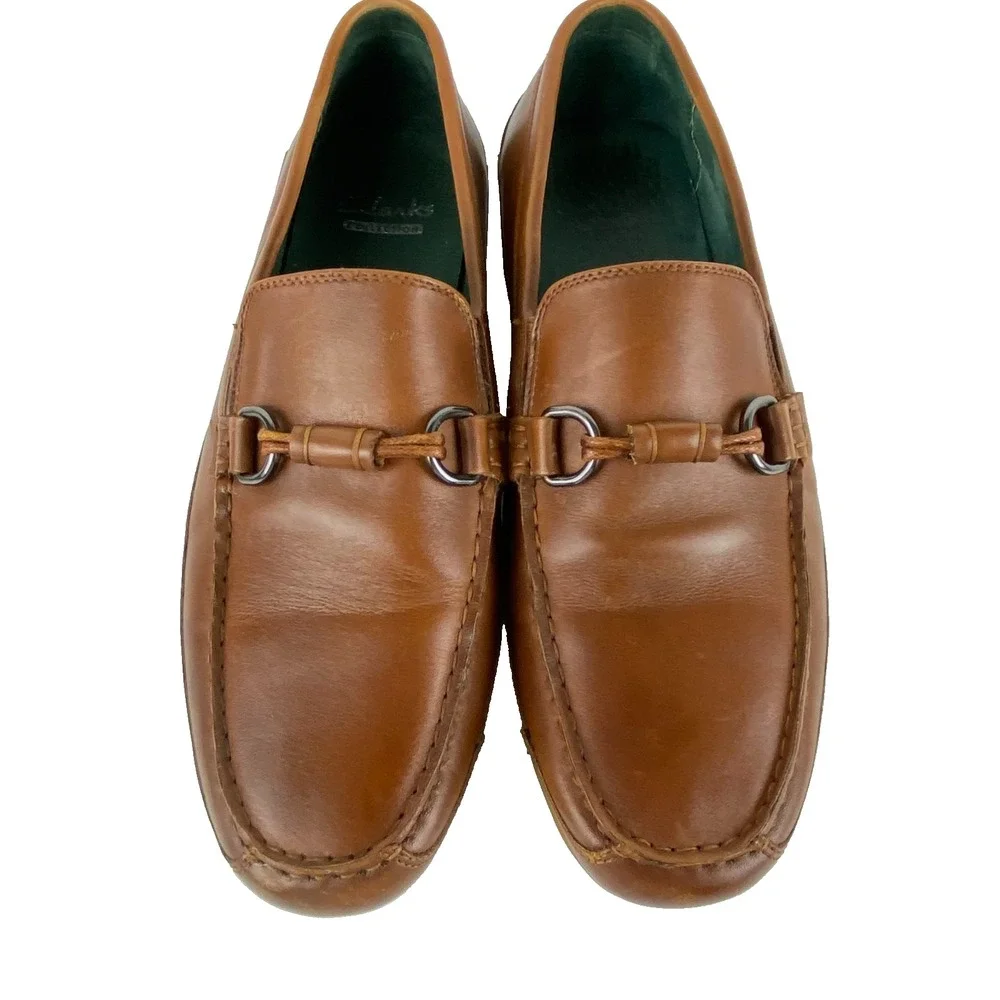 Clarks Collection Leather Driving Mocs Mens 9 M British Tan Loafers Slip On Fine